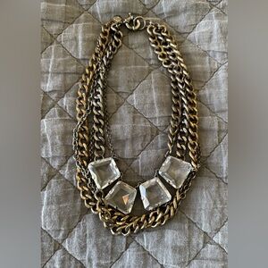 J Crew Vintage Elegant Gold and Silver Chain Necklace with Crystal Accents